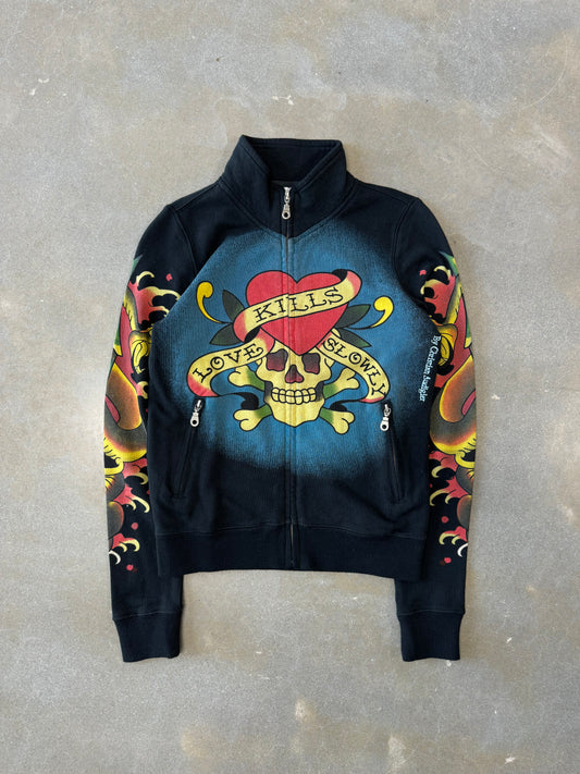 Vintage 2000s Ed Hardy by Christian Audigier All Over Print Zip-Up Jacket [XS]