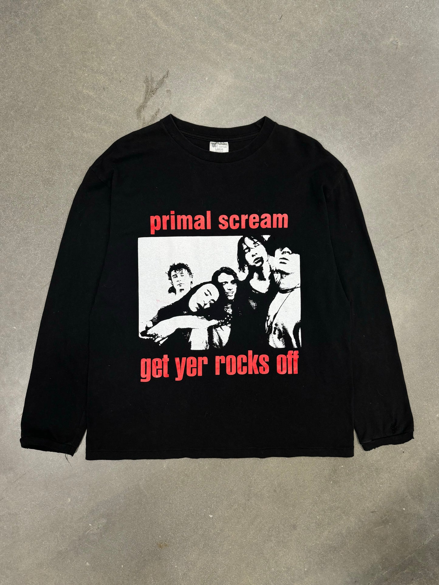 Vintage 1990s Distressed Primal Scream 'Get Yer Rocks Off' Longsleeve Shirt [L]