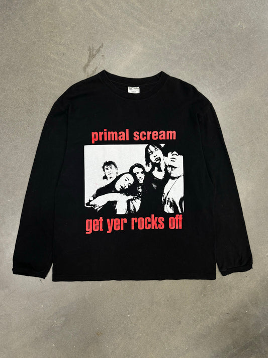 Vintage 1990s Distressed Primal Scream 'Get Yer Rocks Off' Longsleeve Shirt [L]