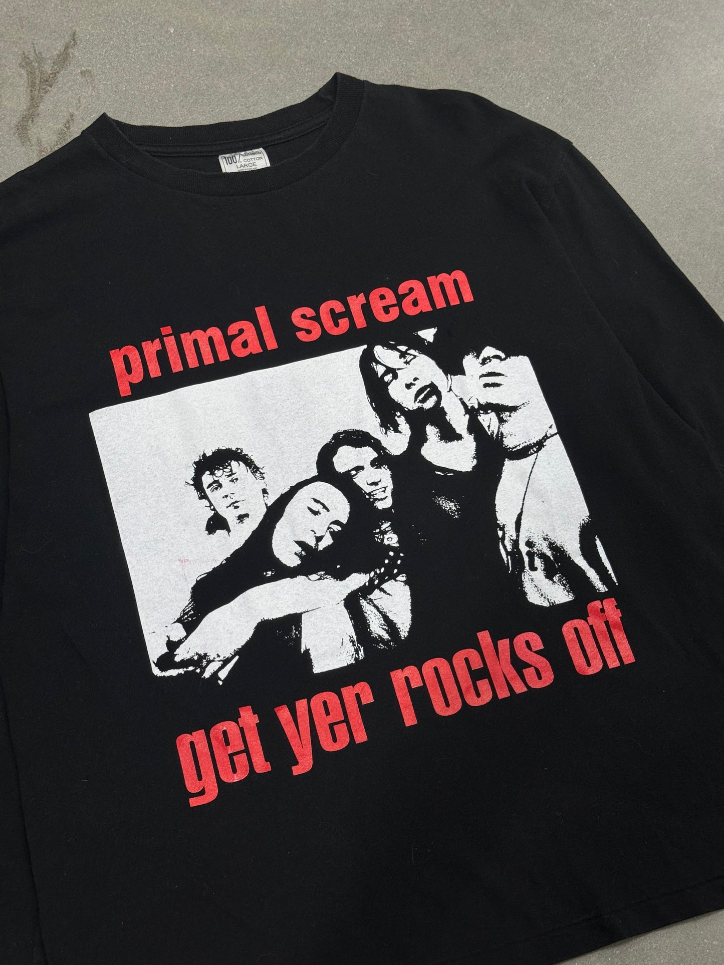 Vintage 1990s Distressed Primal Scream 'Get Yer Rocks Off' Longsleeve Shirt [L]
