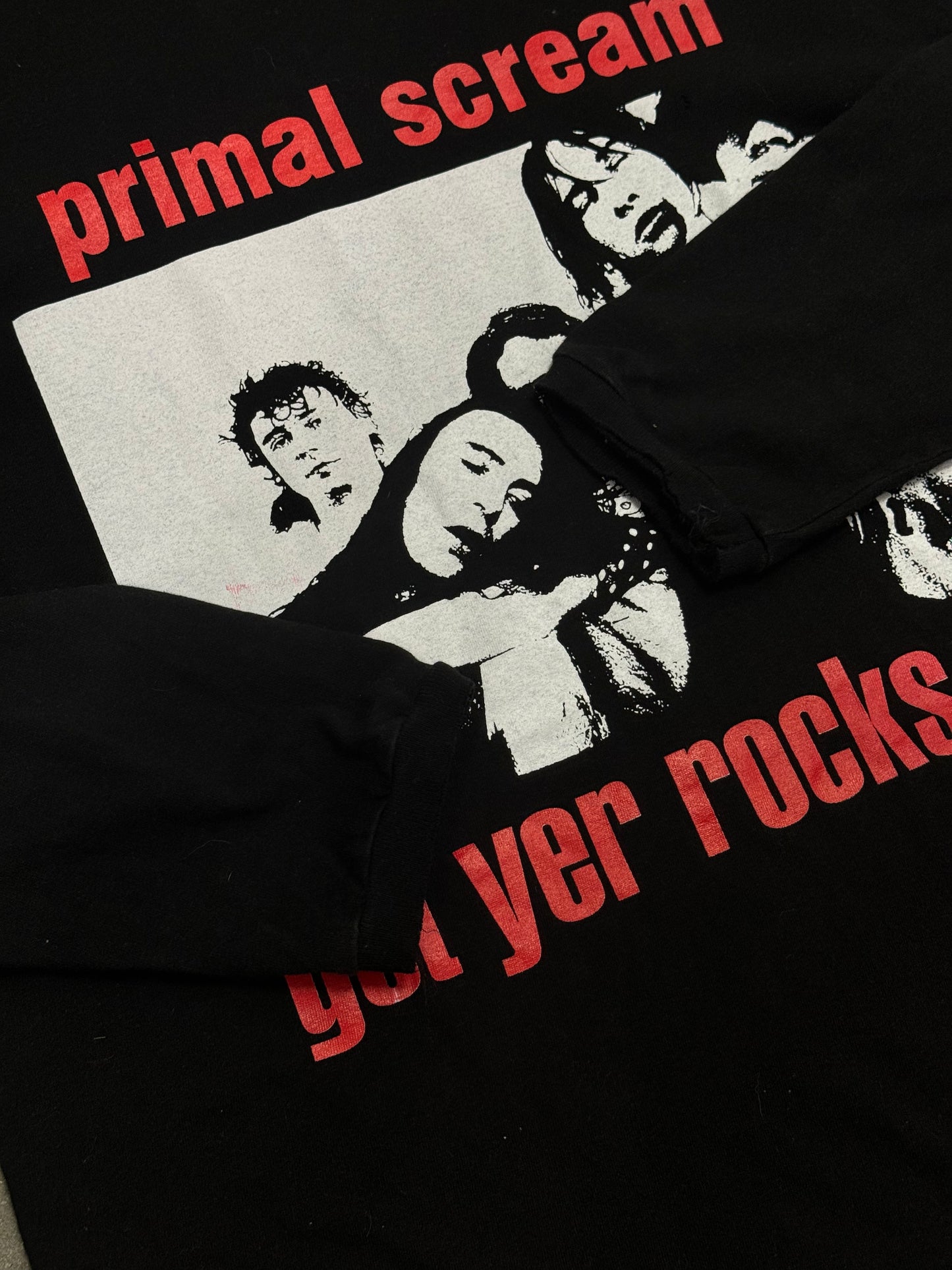 Vintage 1990s Distressed Primal Scream 'Get Yer Rocks Off' Longsleeve Shirt [L]