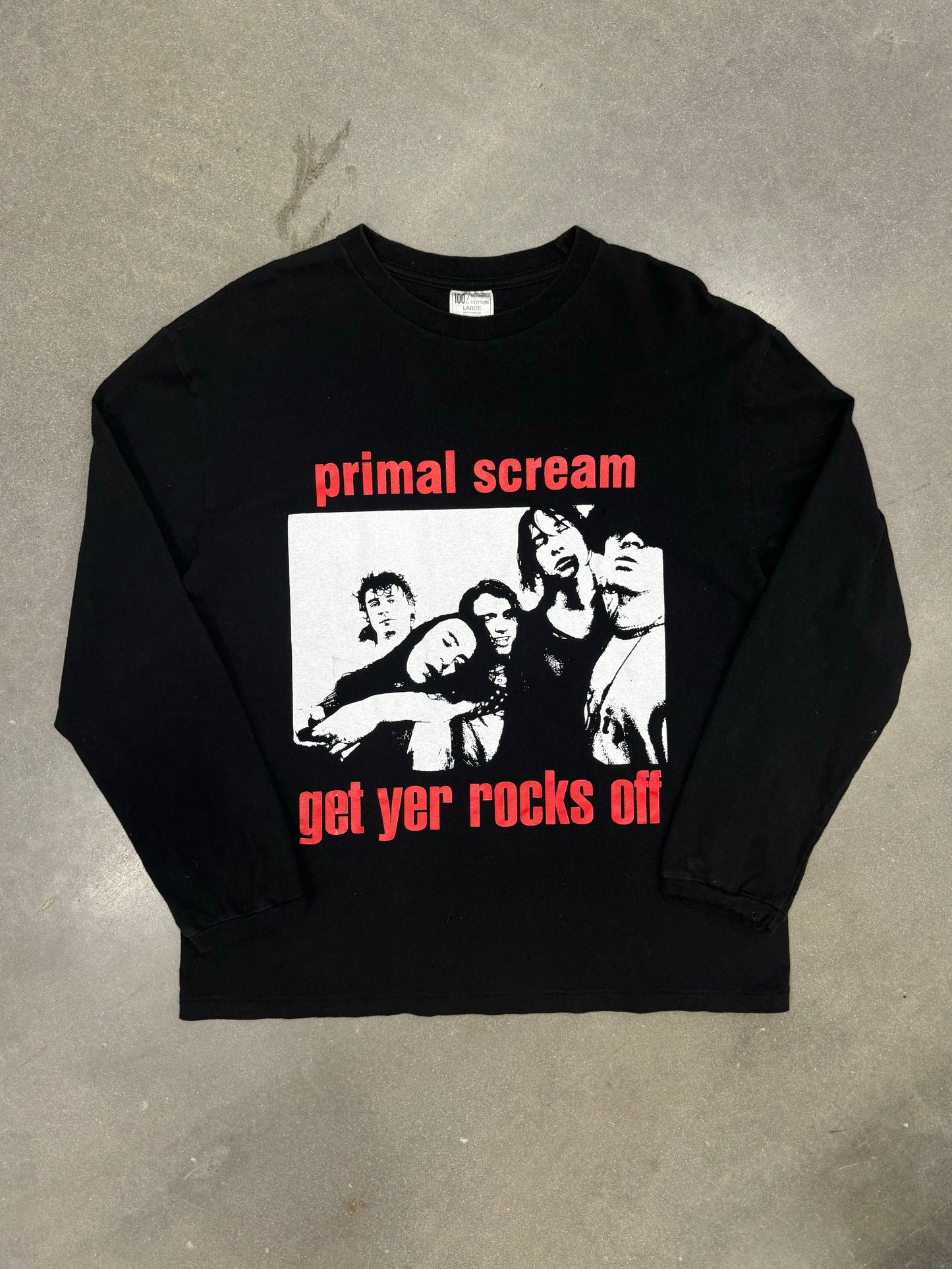 Vintage 1990s Distressed Primal Scream 'Get Yer Rocks Off' Longsleeve Shirt [L]