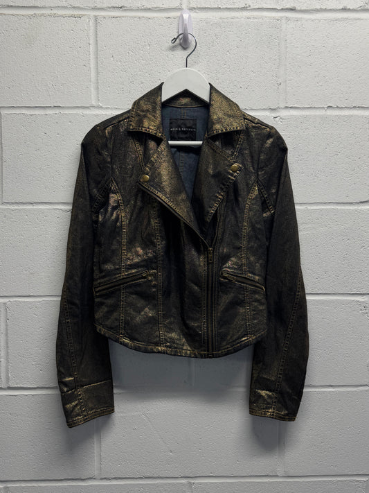 Y2K Rock & Republic Gold Metallic Moto Jacket [M]