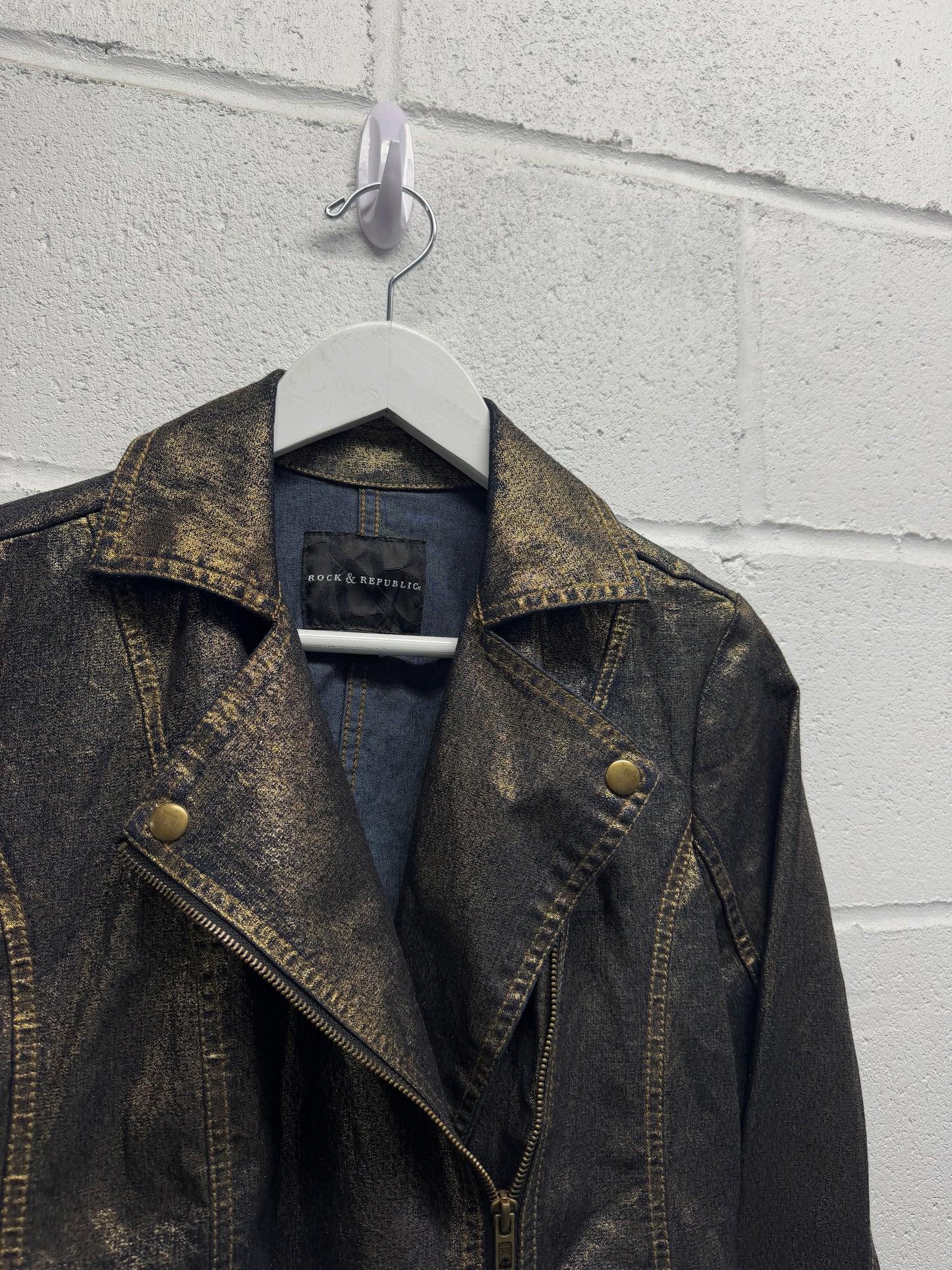 Y2K Rock & Republic Gold Metallic Moto Jacket [M]