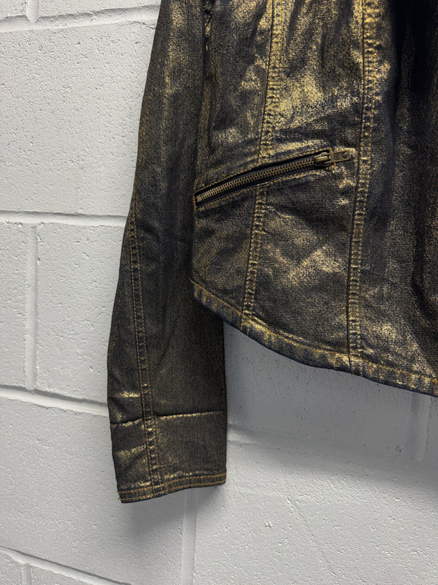 Y2K Rock & Republic Gold Metallic Moto Jacket [M]