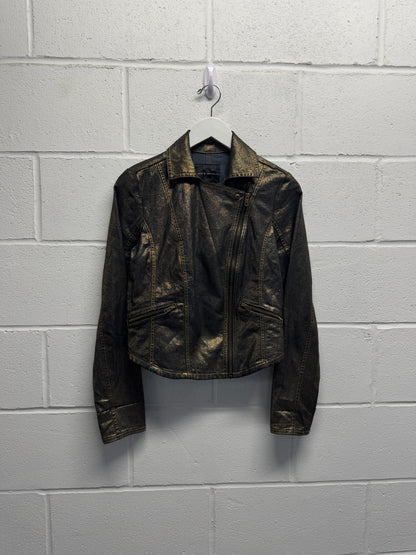 Y2K Rock & Republic Gold Metallic Moto Jacket [M]
