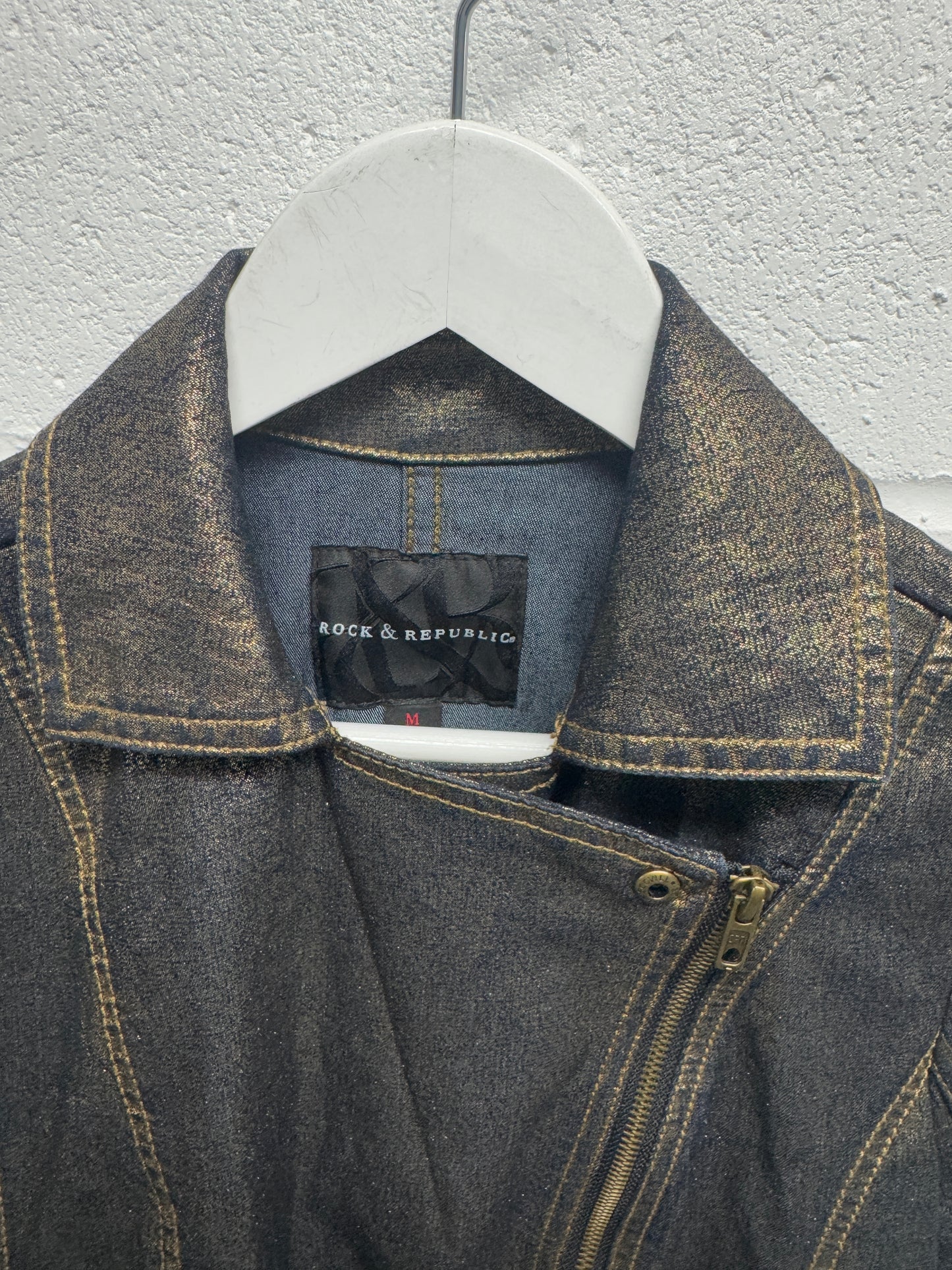 Y2K Rock & Republic Gold Metallic Moto Jacket [M]