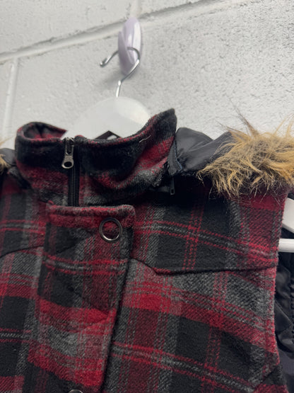 Y2K Plaid Fur Hooded Vest [XS]
