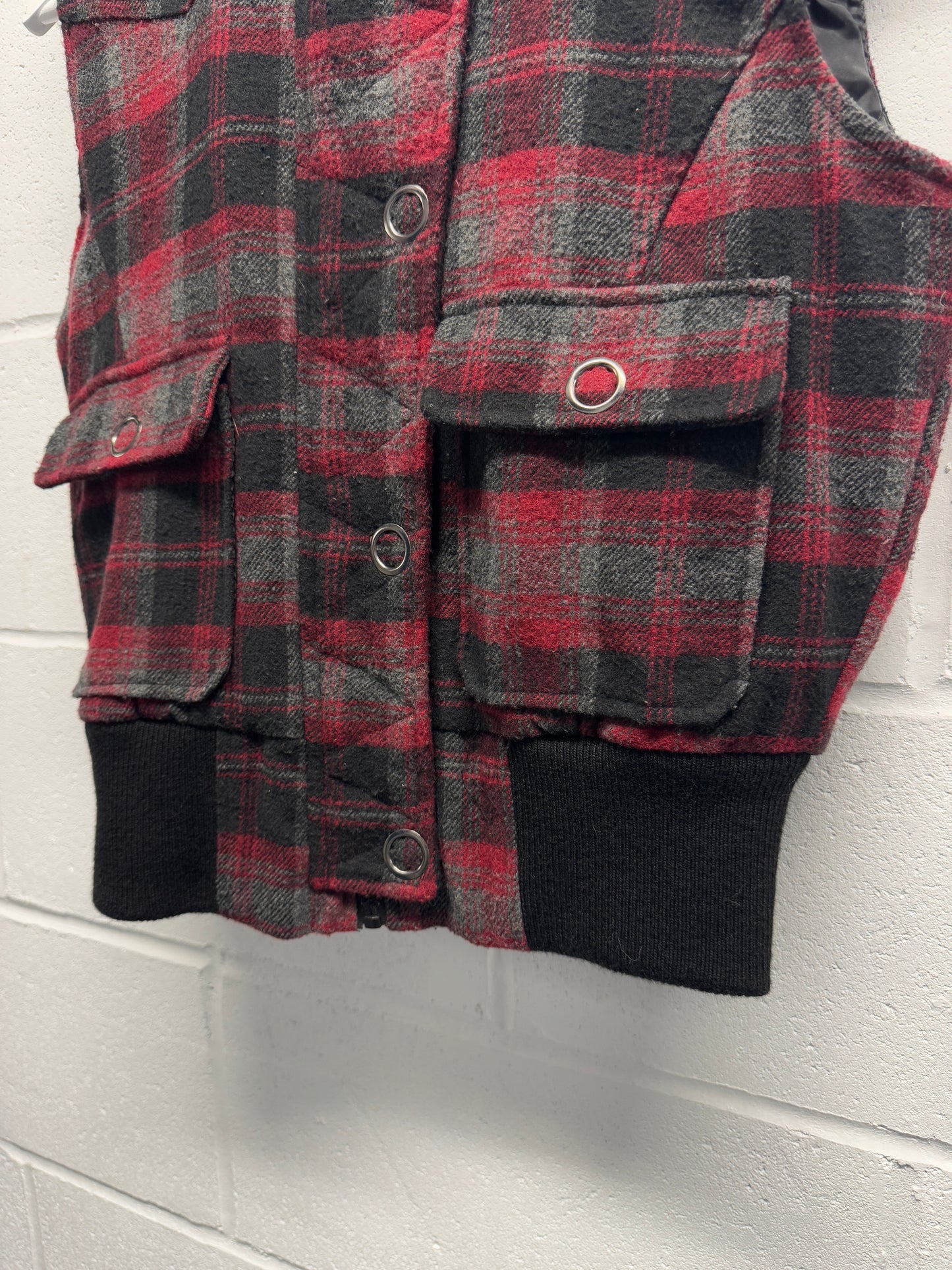 Y2K Plaid Fur Hooded Vest [XS]