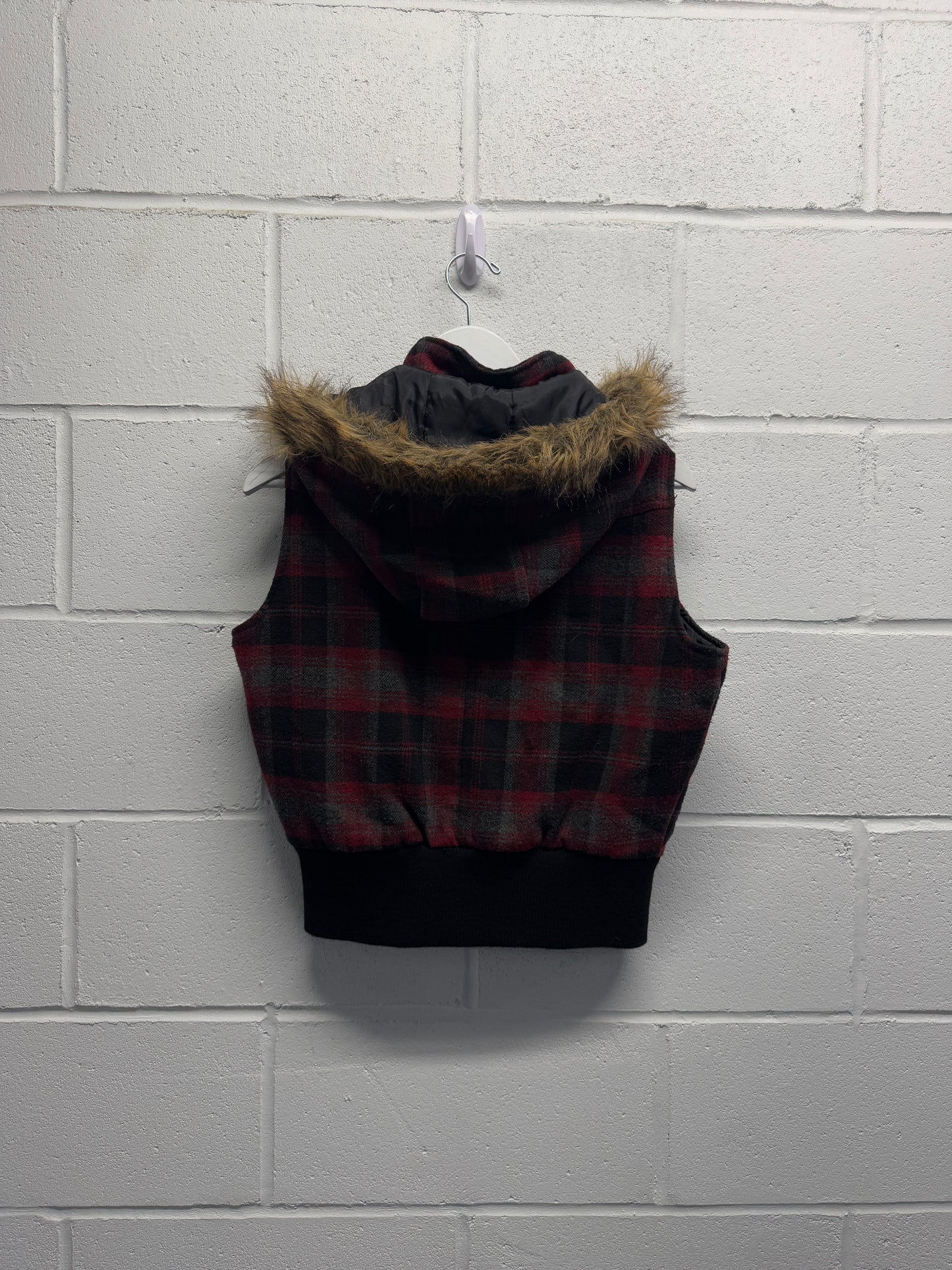 Y2K Plaid Fur Hooded Vest [XS]