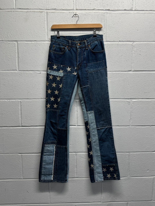 1990s Hysteric Glamour Kinky Jeans Star Patchwork Flares [29"]