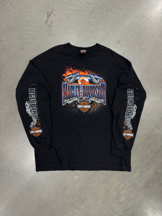 Vintage Y2K Harley Davidson Bike Chain LS Shirt [XL]