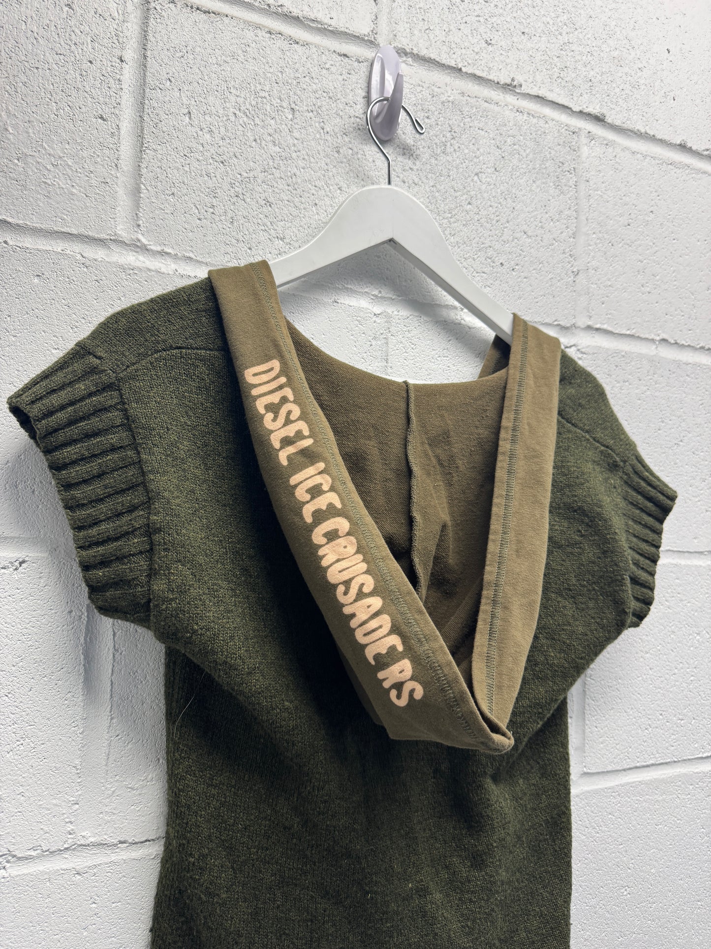 Y2K Diesel Military Wool Cropped Hooded Top [S]