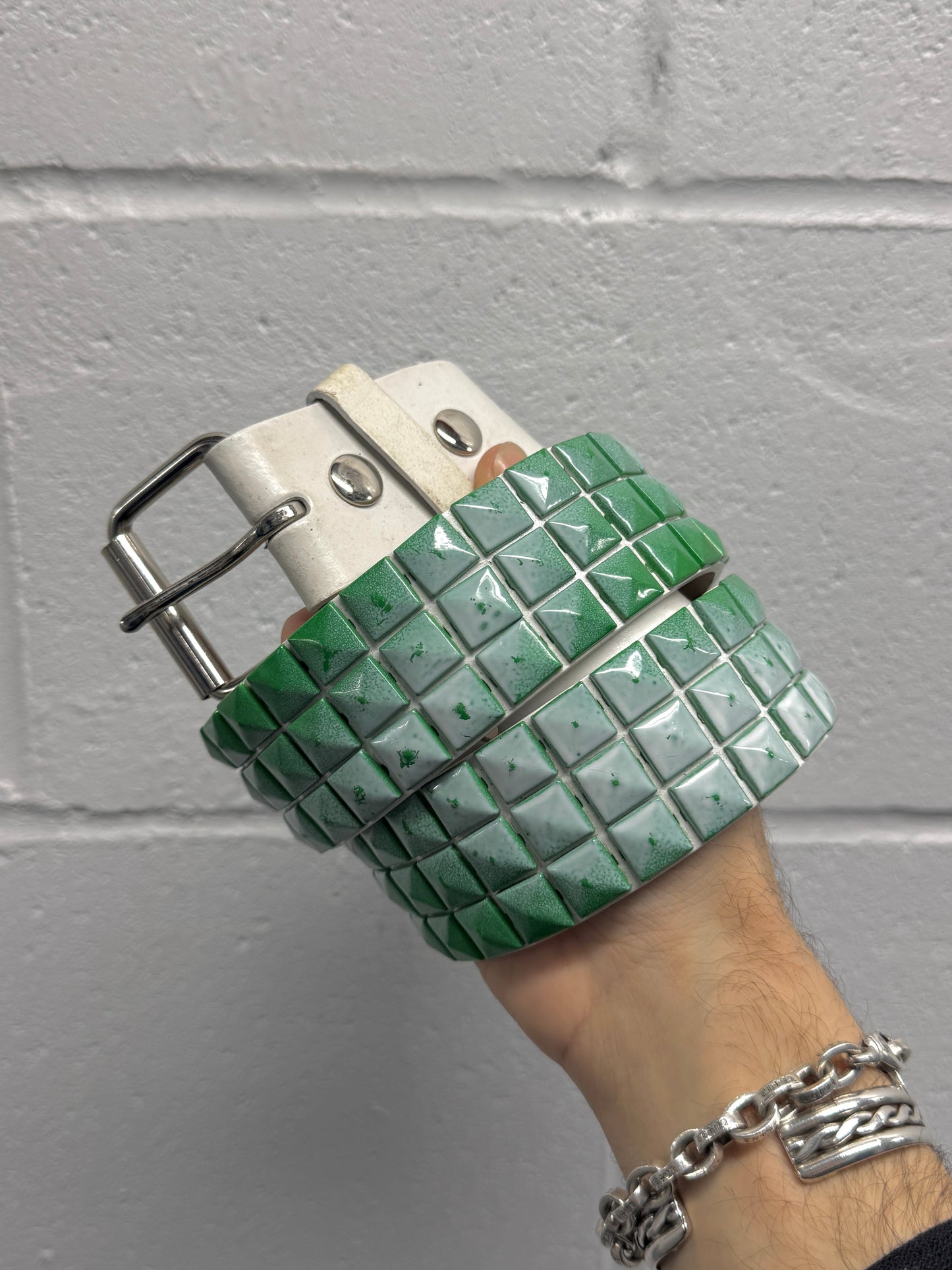 Y2K White/Green Studded Belt [38]