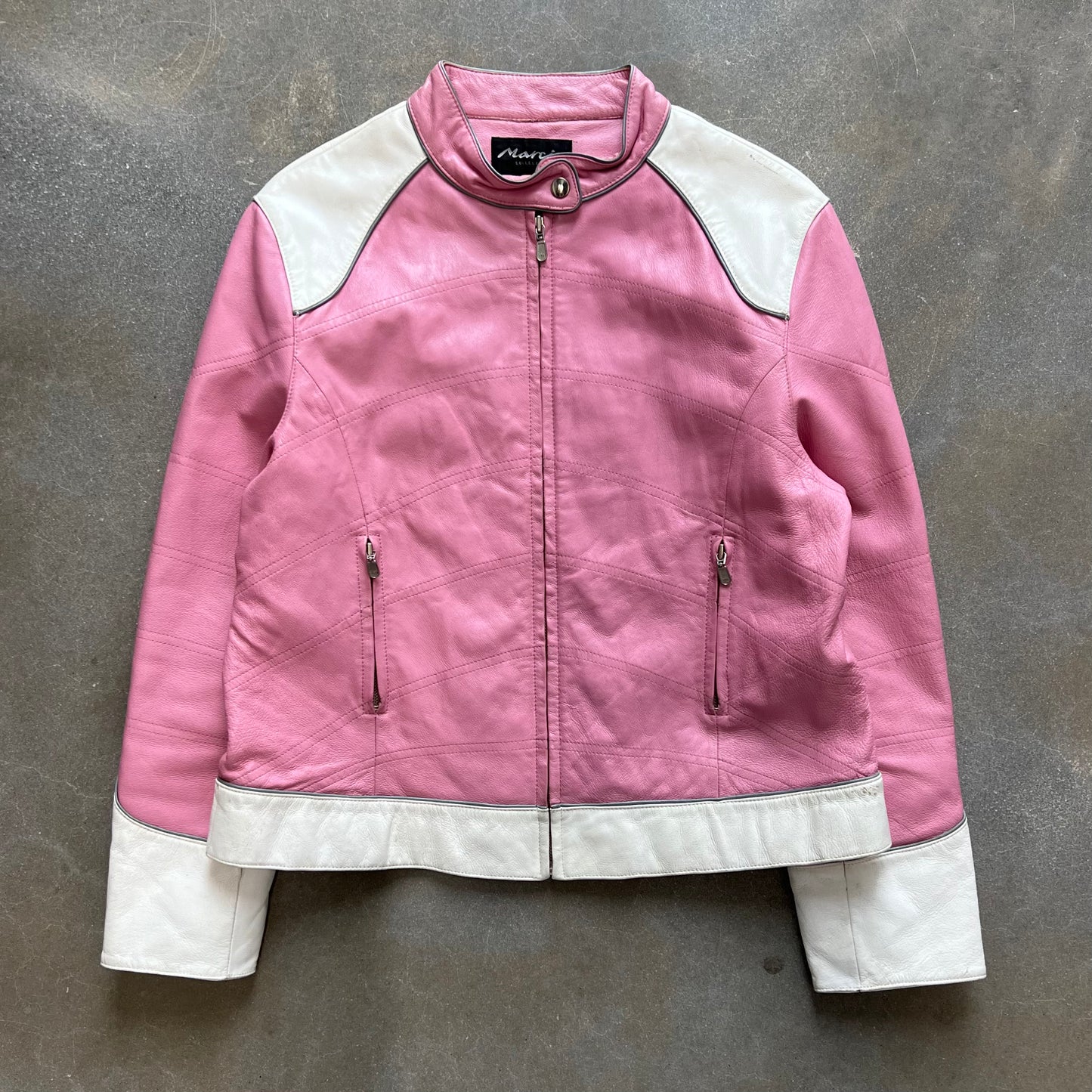 Y2K Marcia Collection Pink Italian Leather Moto Racing Jacket [M/L]