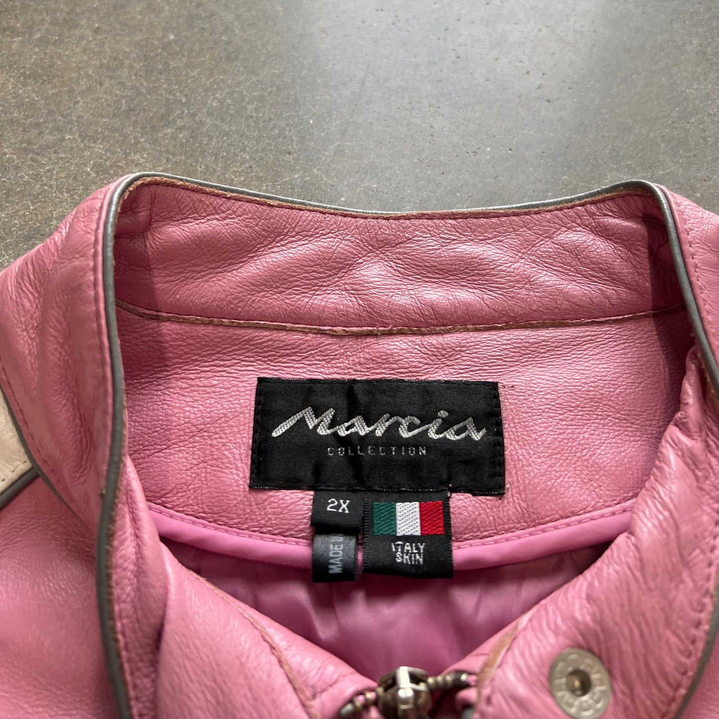 Y2K Marcia Collection Pink Italian Leather Moto Racing Jacket [M/L]