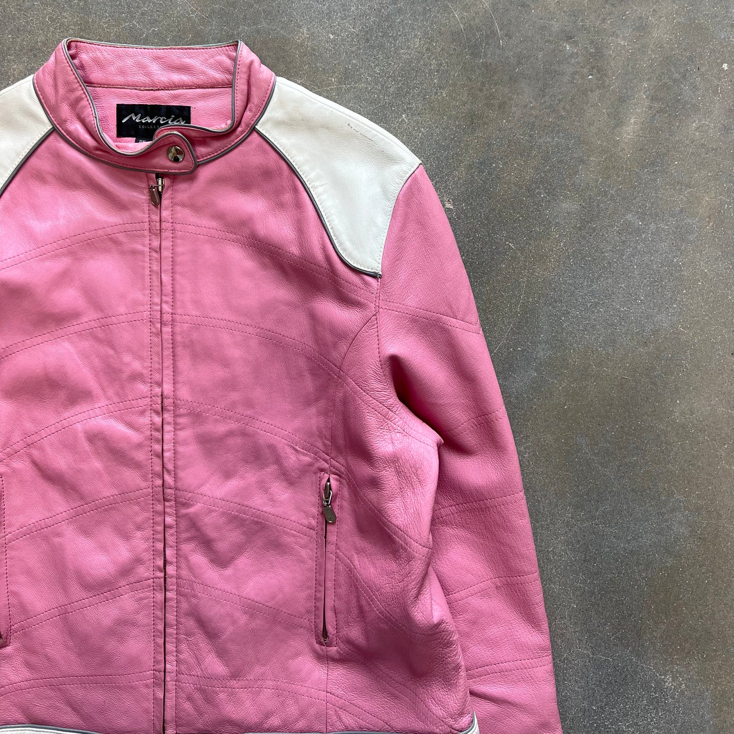 Y2K Marcia Collection Pink Italian Leather Moto Racing Jacket [M/L]