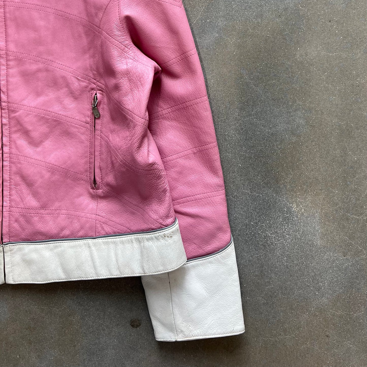 Y2K Marcia Collection Pink Italian Leather Moto Racing Jacket [M/L]