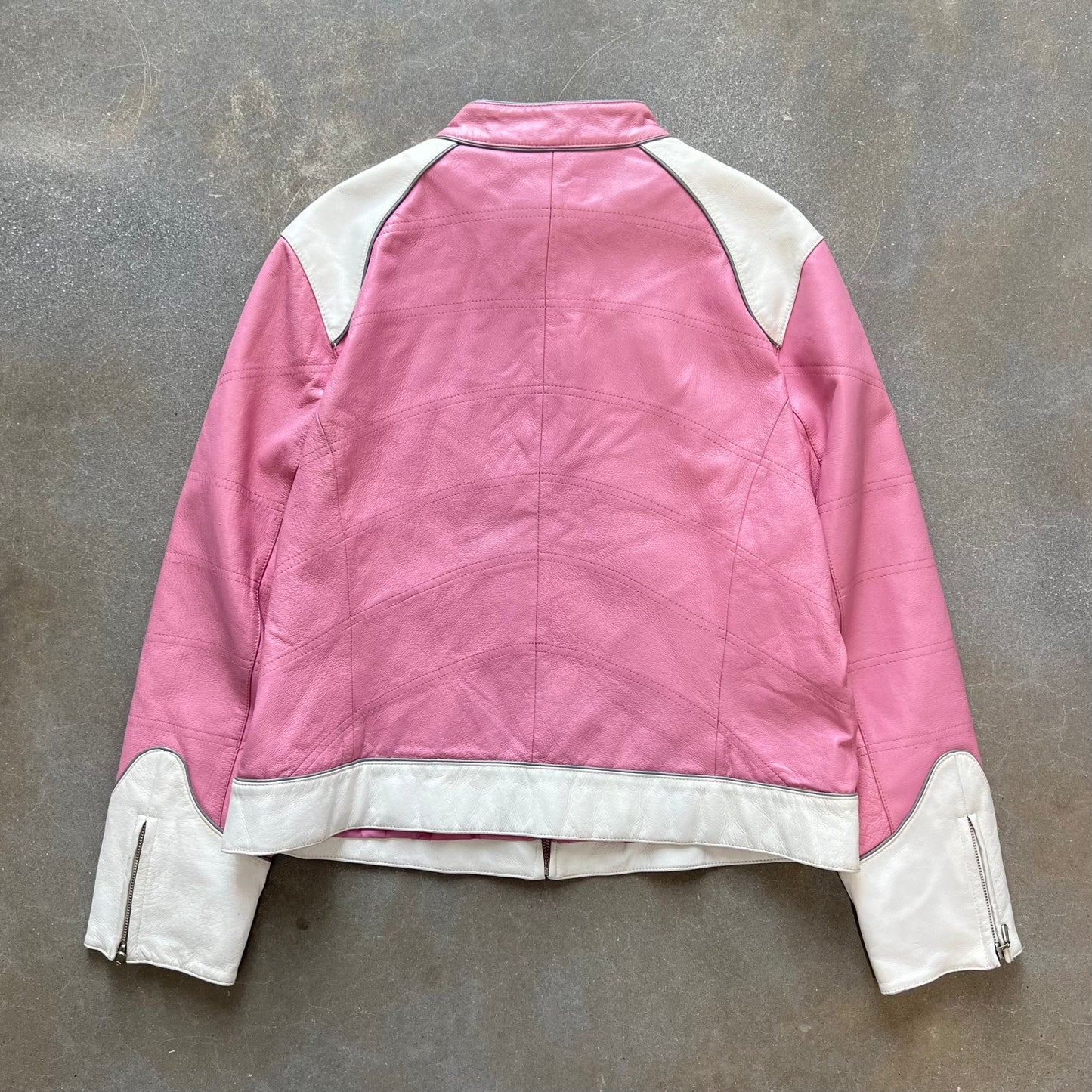 Y2K Marcia Collection Pink Italian Leather Moto Racing Jacket [M/L]