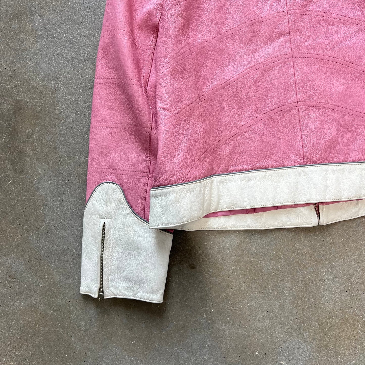 Y2K Marcia Collection Pink Italian Leather Moto Racing Jacket [M/L]