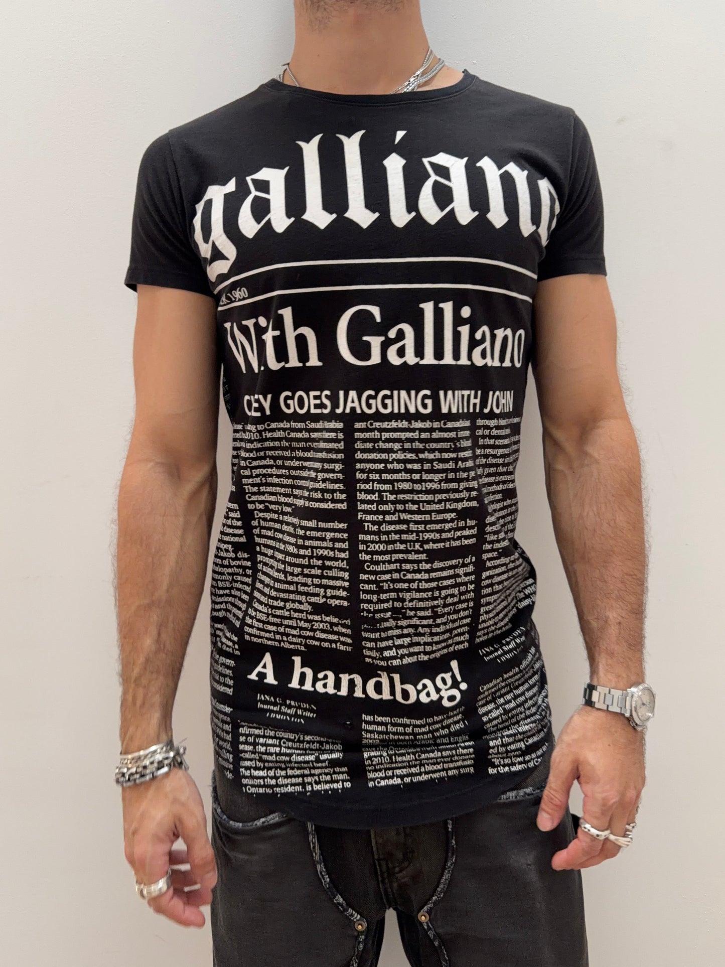 2000s Galliano Newspaper Print T-Shirt [S/M]