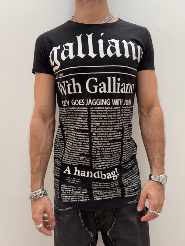 2000s Galliano Newspaper Print T-Shirt [S/M]