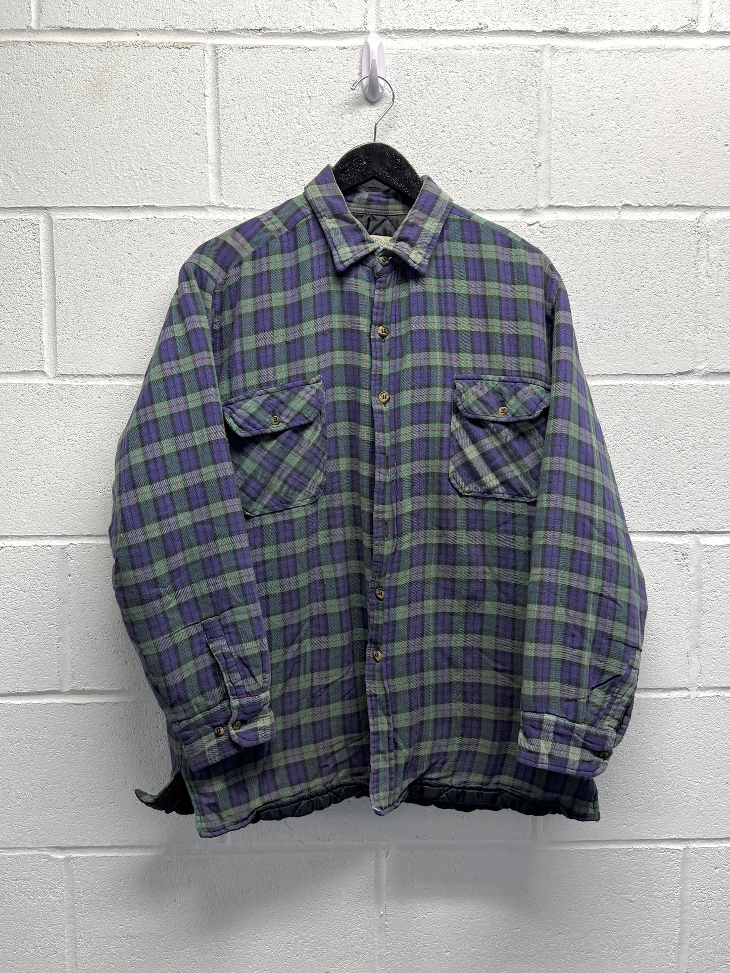 1990s Quilted Flannel Button-Up Shirt [L]