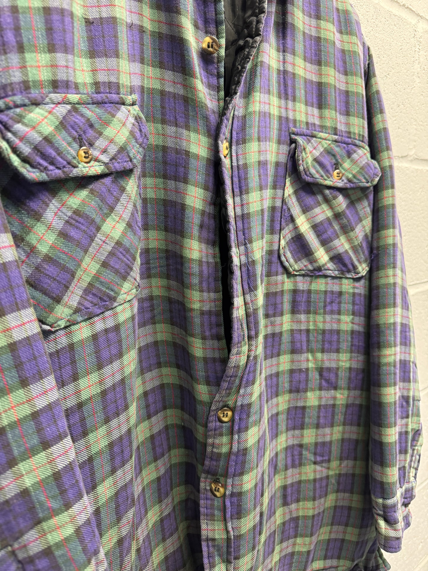 1990s Quilted Flannel Button-Up Shirt [L]