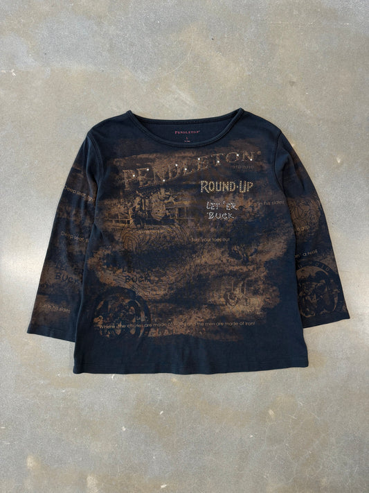 Vintage Y2K Pendleton Bedazzled All Over Print Longsleeve [L]