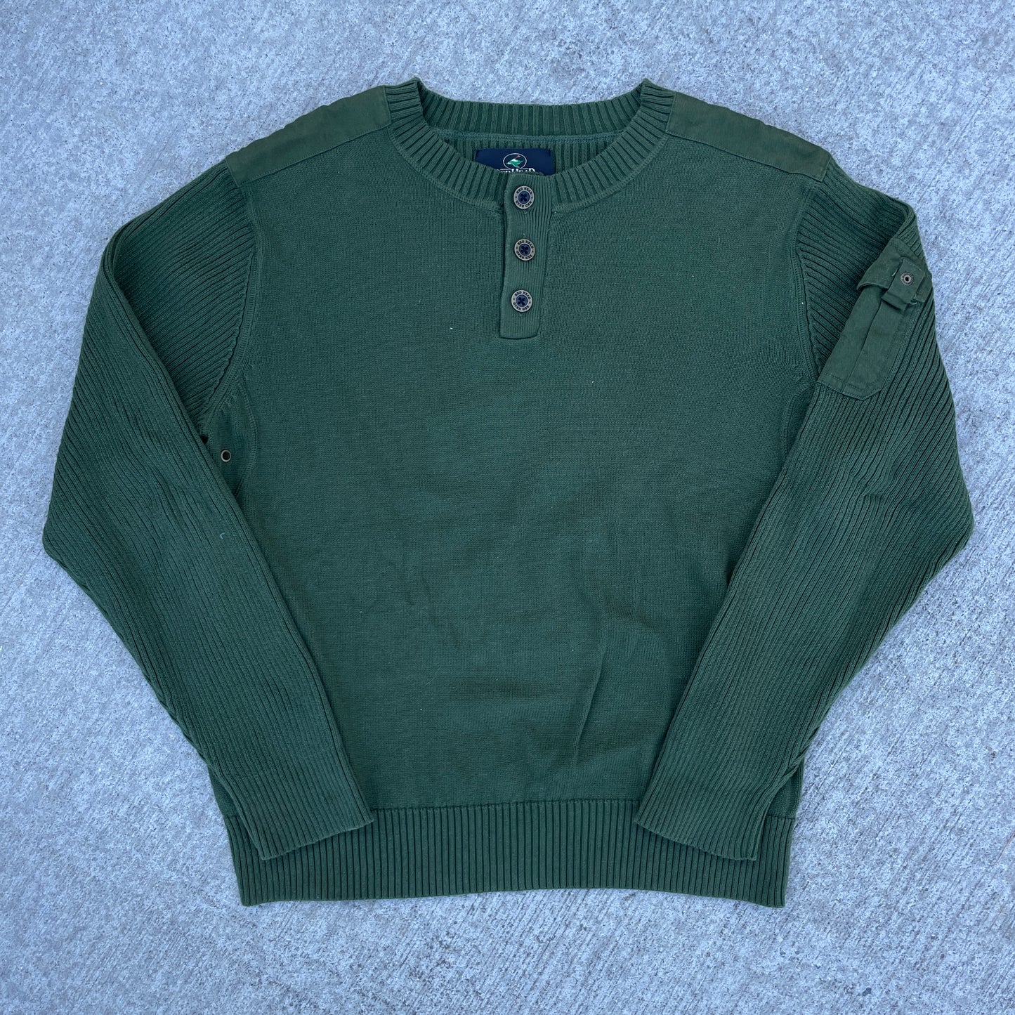 Y2K Red Head Military-Esque Cargo Henley Sweater [M]