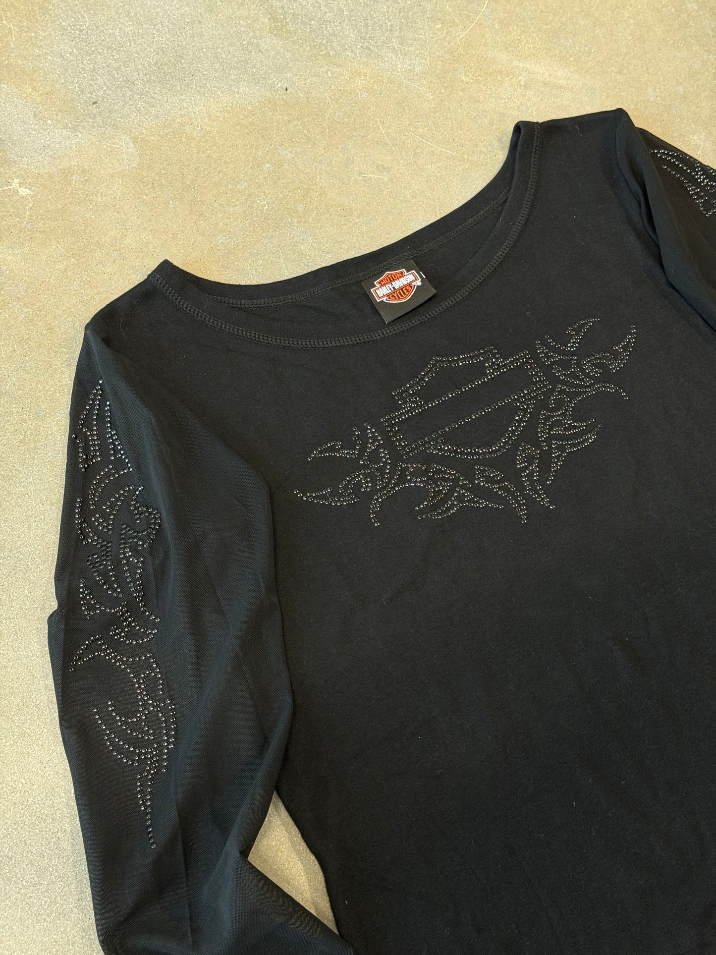Vintage Y2K Harley Davidson Bedazzled Mesh Longsleeve [L]