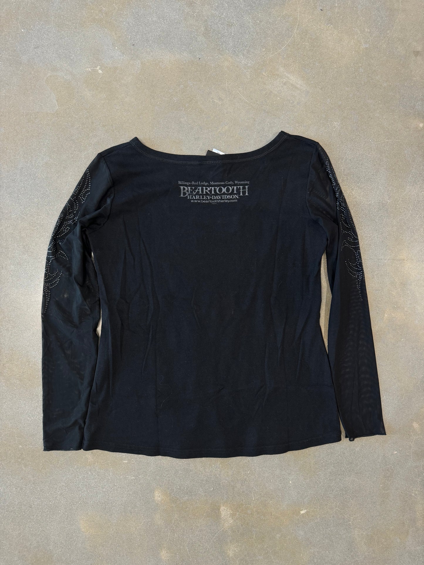 Vintage Y2K Harley Davidson Bedazzled Mesh Longsleeve [L]