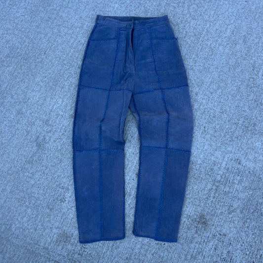 1980s Quilted Leather Navy Pants [28x30]