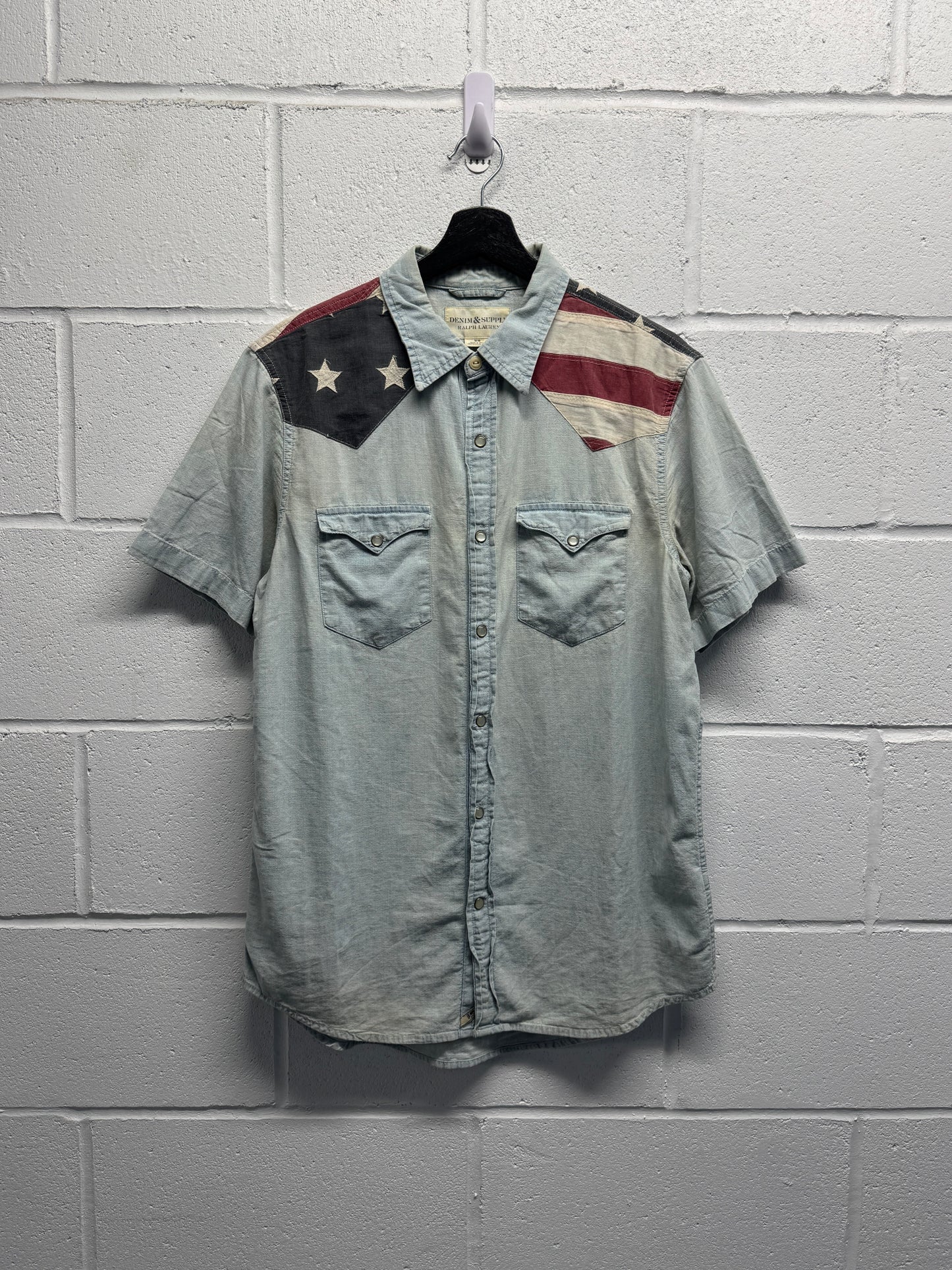 2000s Denim & Supply Ralph American Flag Button-Up Shirt [M/L]