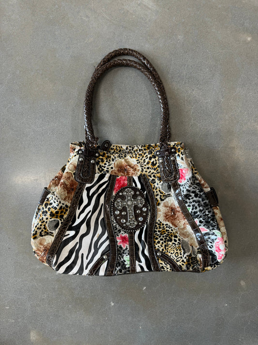 Vintage Y2K Bedazzled Cross Multi-Animal Print Purse [OS]