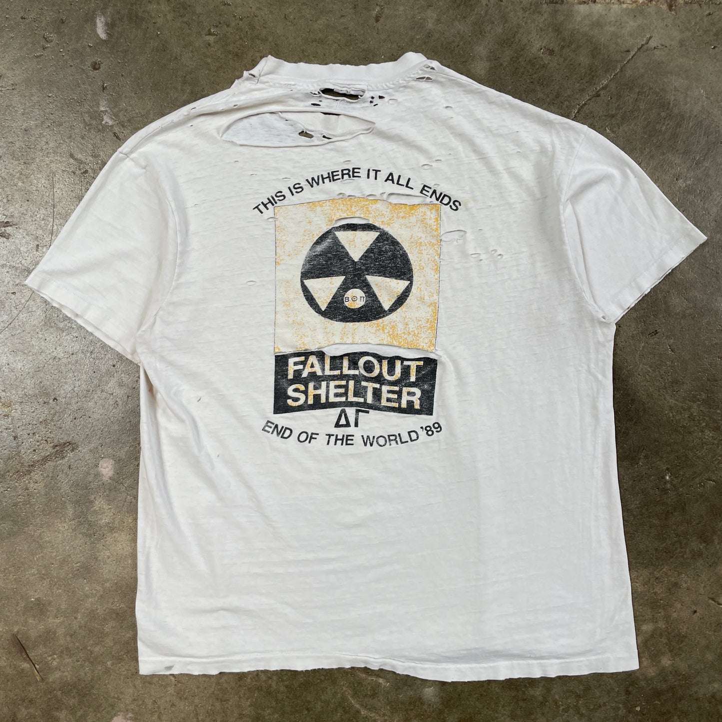 1989 Distressed Radiation Fallout Shelter T-Shirt