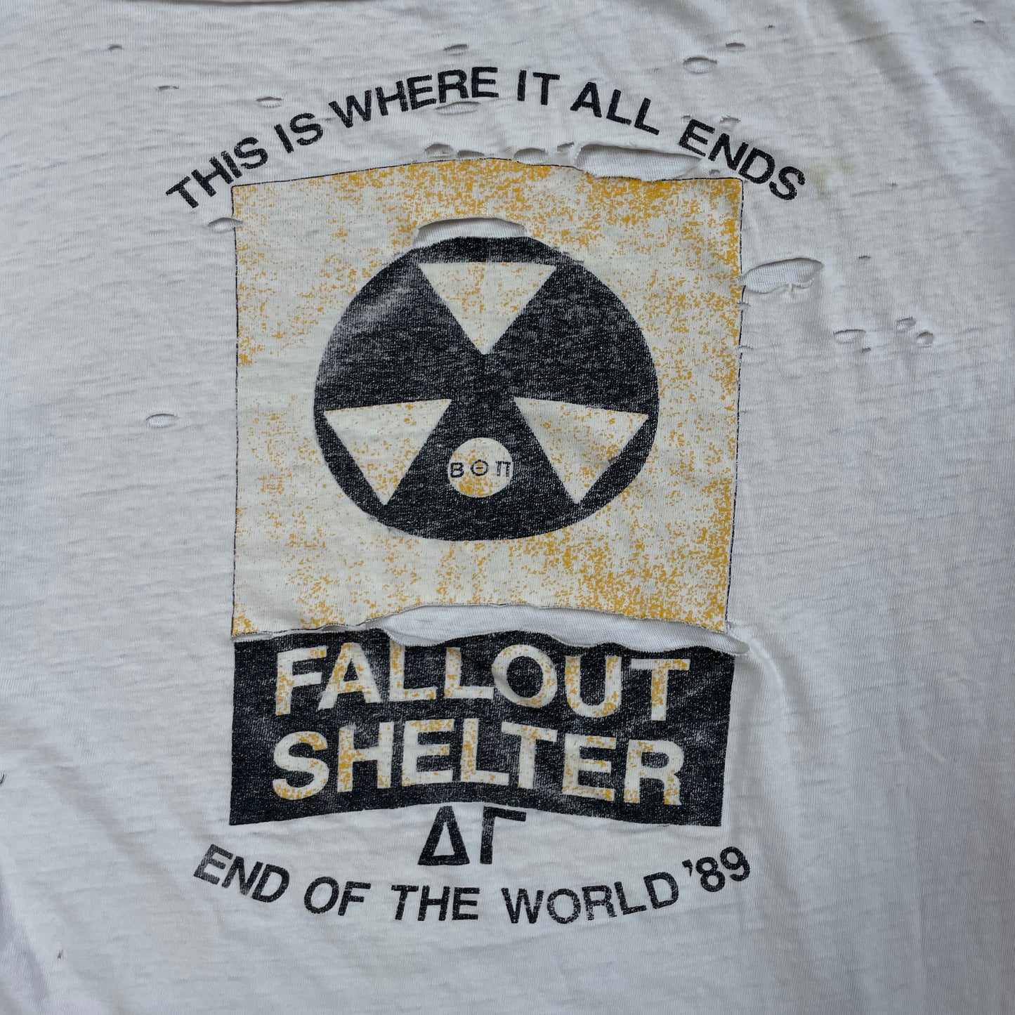 1989 Distressed Radiation Fallout Shelter T-Shirt