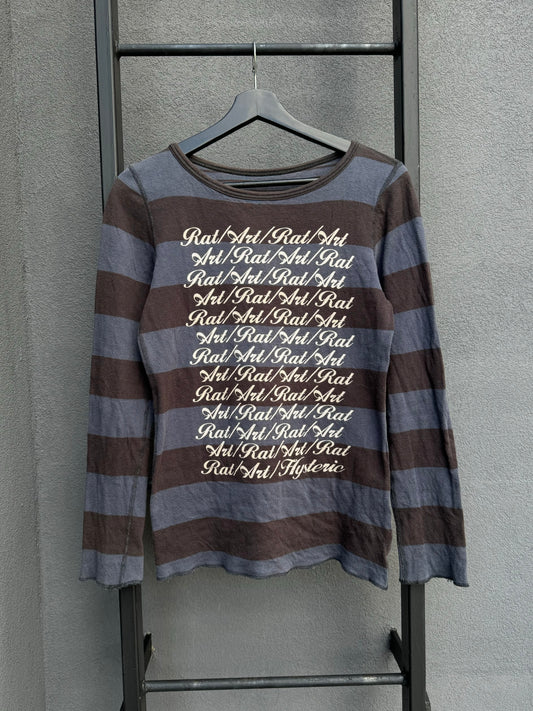 RARE 1990s Hysteric Glamour Rat Art Striped Longsleeve Shirt