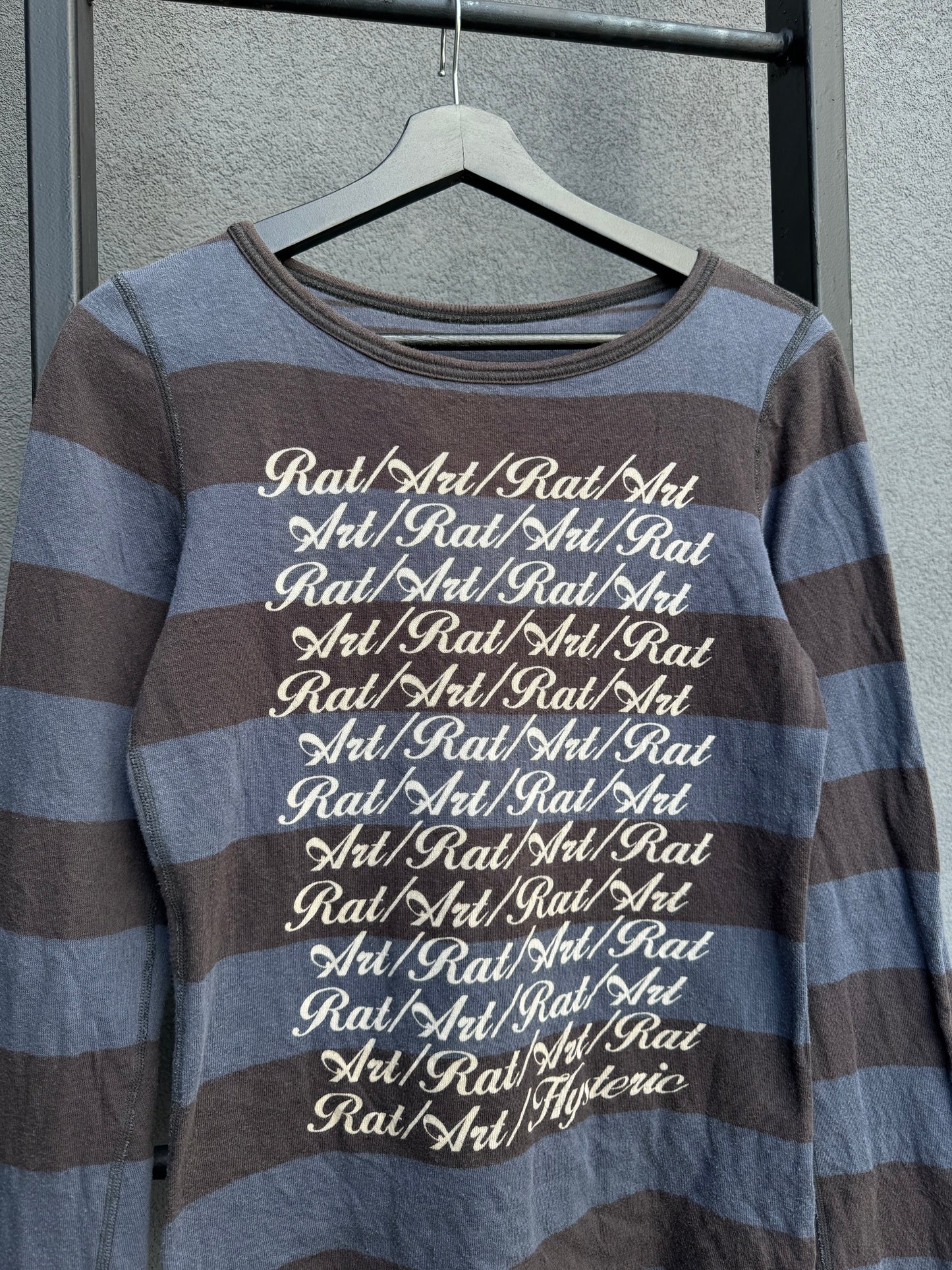 RARE 1990s Hysteric Glamour Rat Art Striped Longsleeve Shirt