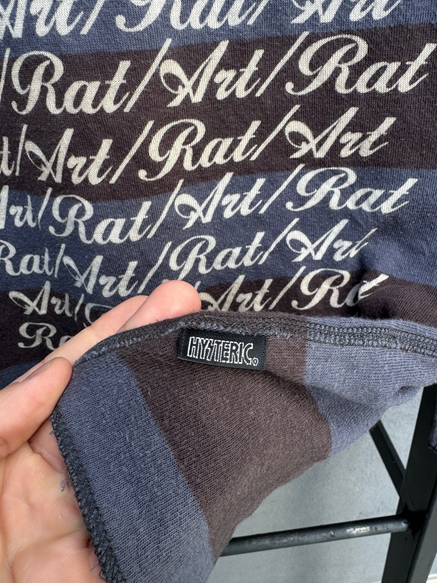 RARE 1990s Hysteric Glamour Rat Art Striped Longsleeve Shirt