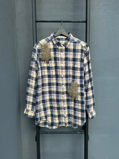 Ne-Net Cat Paw Flannel Button-Up Shirt [L]