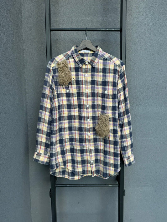 Ne-Net Cat Paw Flannel Button-Up Shirt [L]