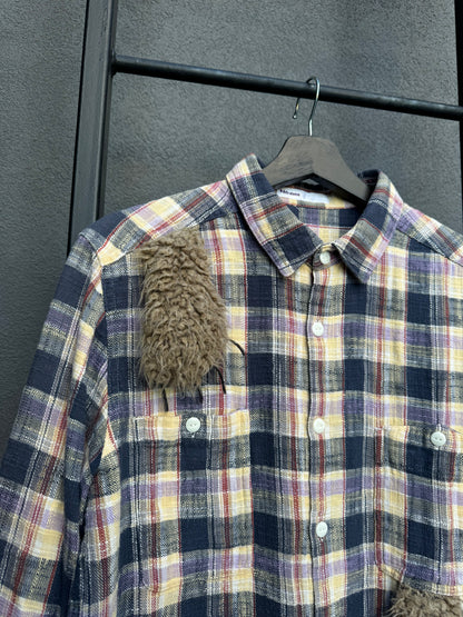 Ne-Net Cat Paw Flannel Button-Up Shirt [L]