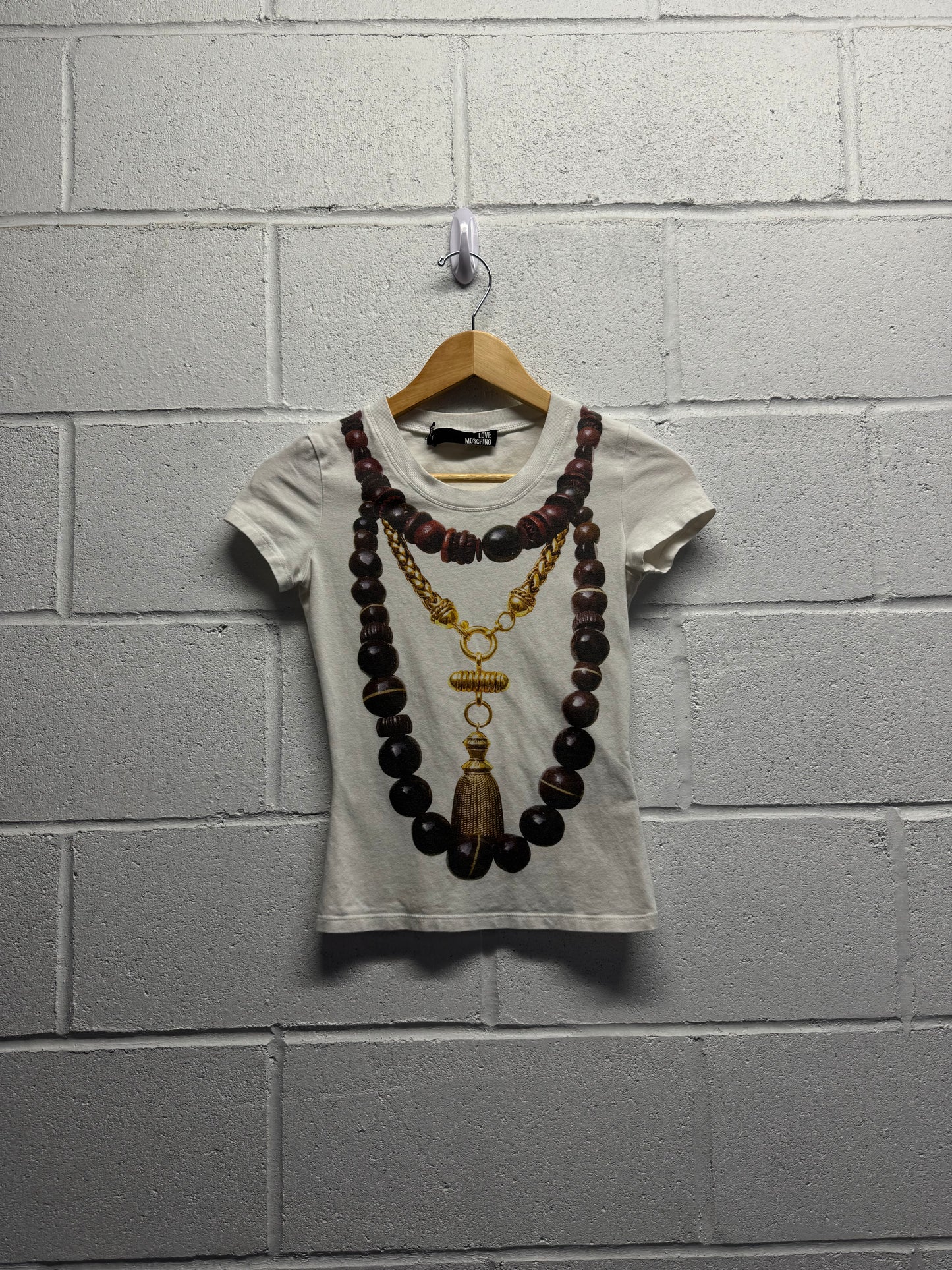 Y2K 2000s Moschino Necklace Tromp L'oeil Baby T-Shirt [S]