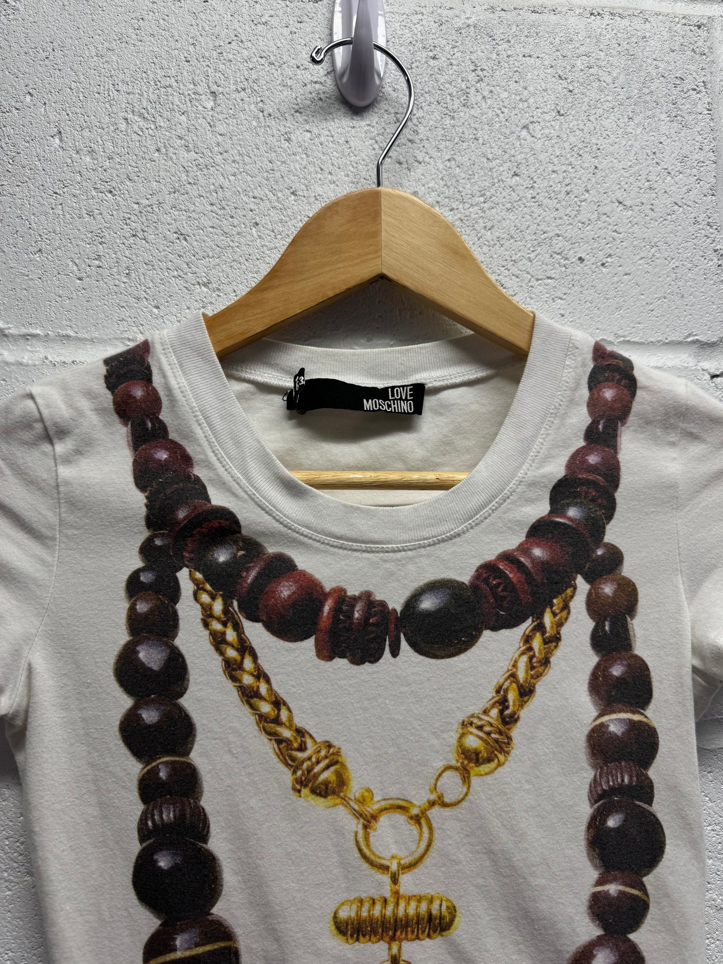 Y2K 2000s Moschino Necklace Tromp L'oeil Baby T-Shirt [S]