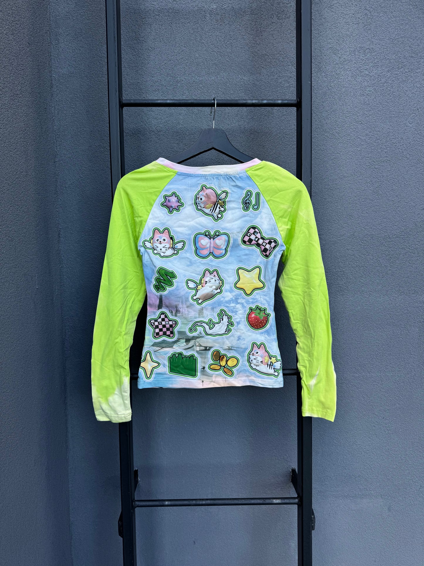 Japanese Brand Cyber Y2K All Over Print Longsleeve [S/M]