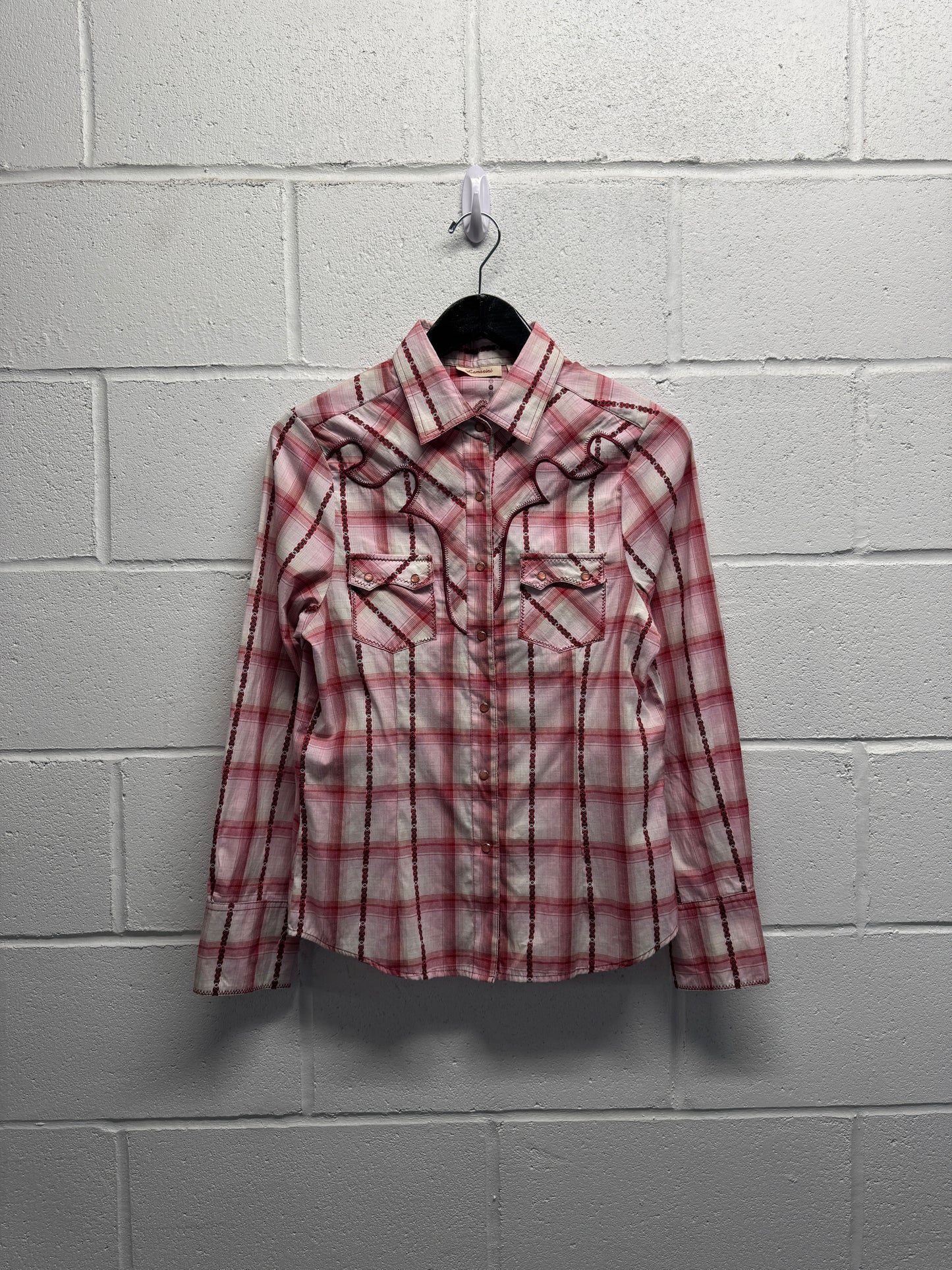 Y2K 2000s Plaid Cross Patch Snap Button-Up Shirt [M/L]