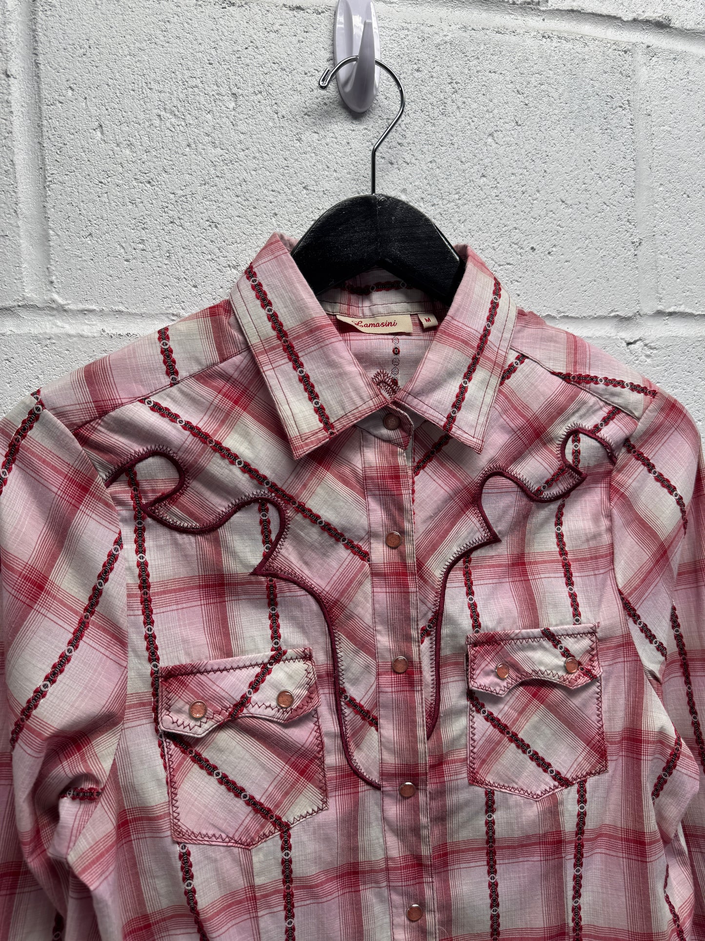 Y2K 2000s Plaid Cross Patch Snap Button-Up Shirt [M/L]
