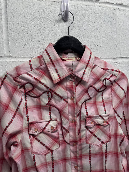 Y2K 2000s Plaid Cross Patch Snap Button-Up Shirt [M/L]