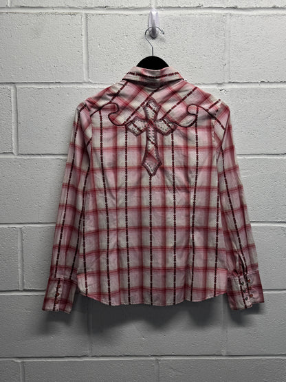 Y2K 2000s Plaid Cross Patch Snap Button-Up Shirt [M/L]